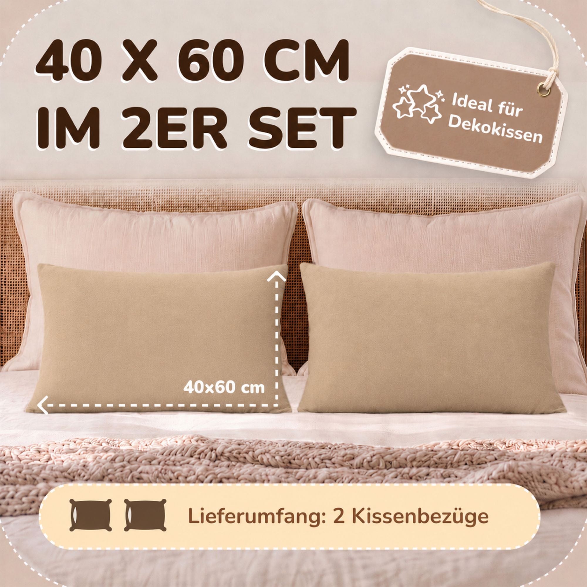 Kissenbezüge 2er Set 40x60 cm - 100% Baumwolle, stilvoll und gemütlich