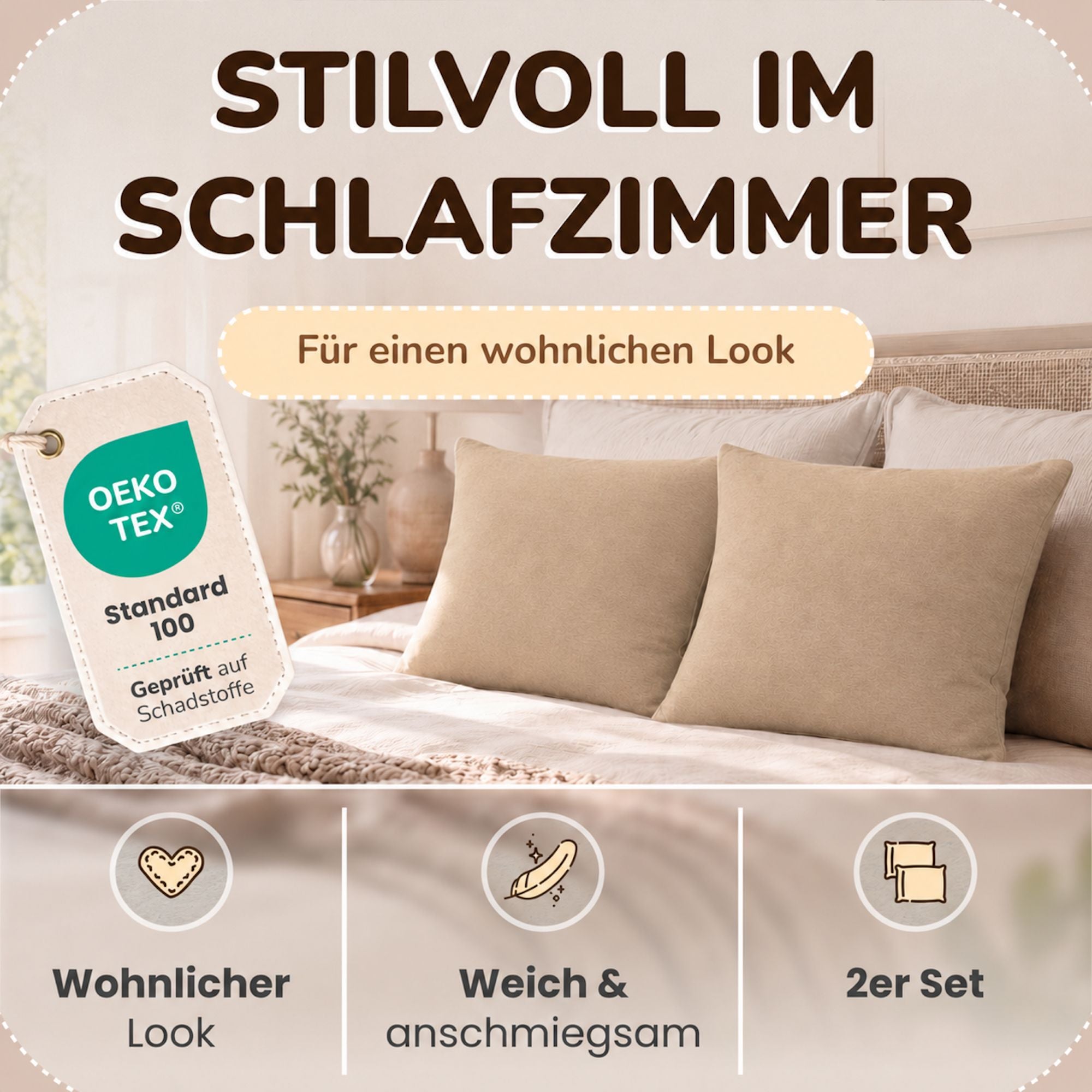 Kissenbezüge 2er Set 40x60 cm - 100% Baumwolle, stilvoll und gemütlich