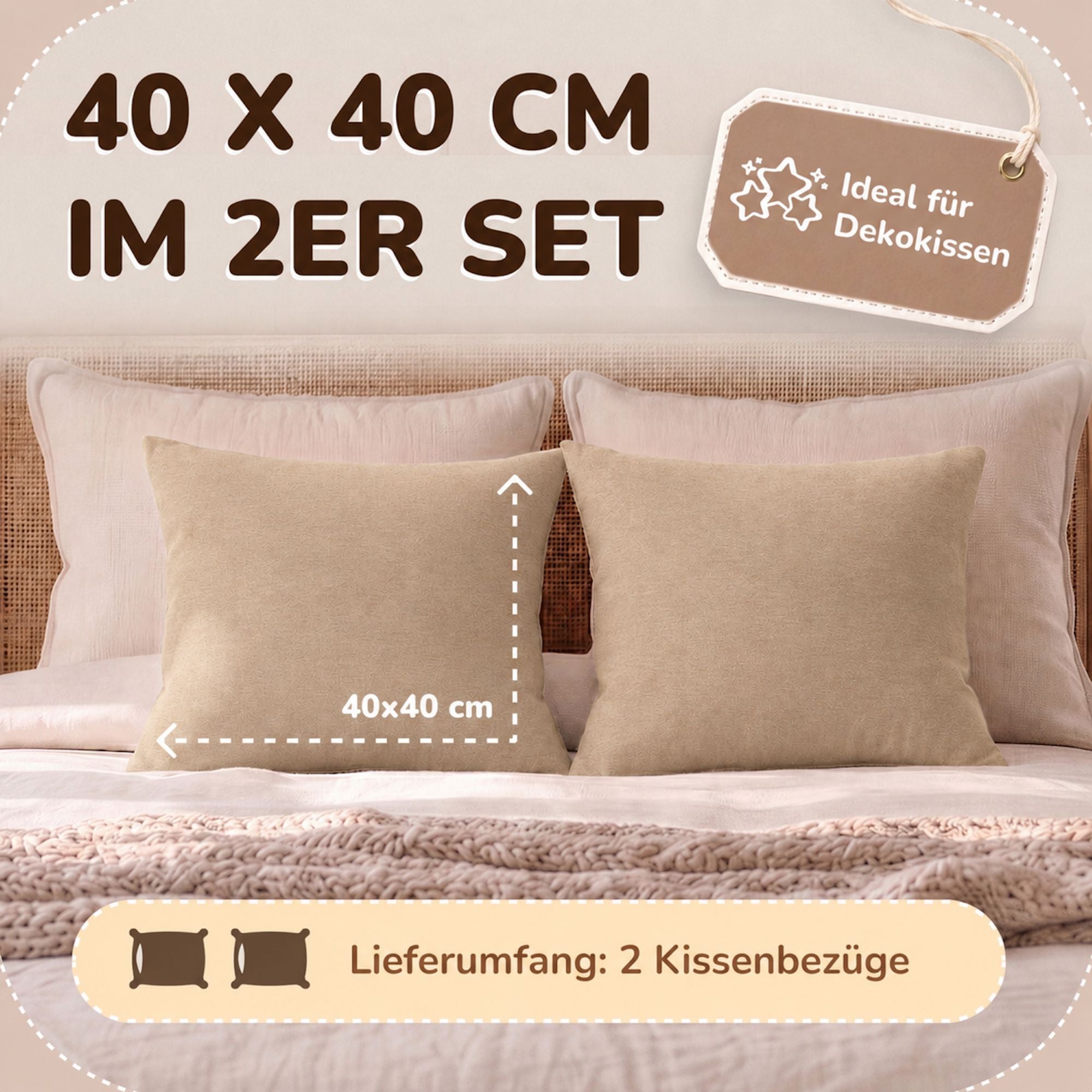 Kissenbezüge 2er Set 40x40 cm - 100% Baumwolle, stilvoll und gemütlich