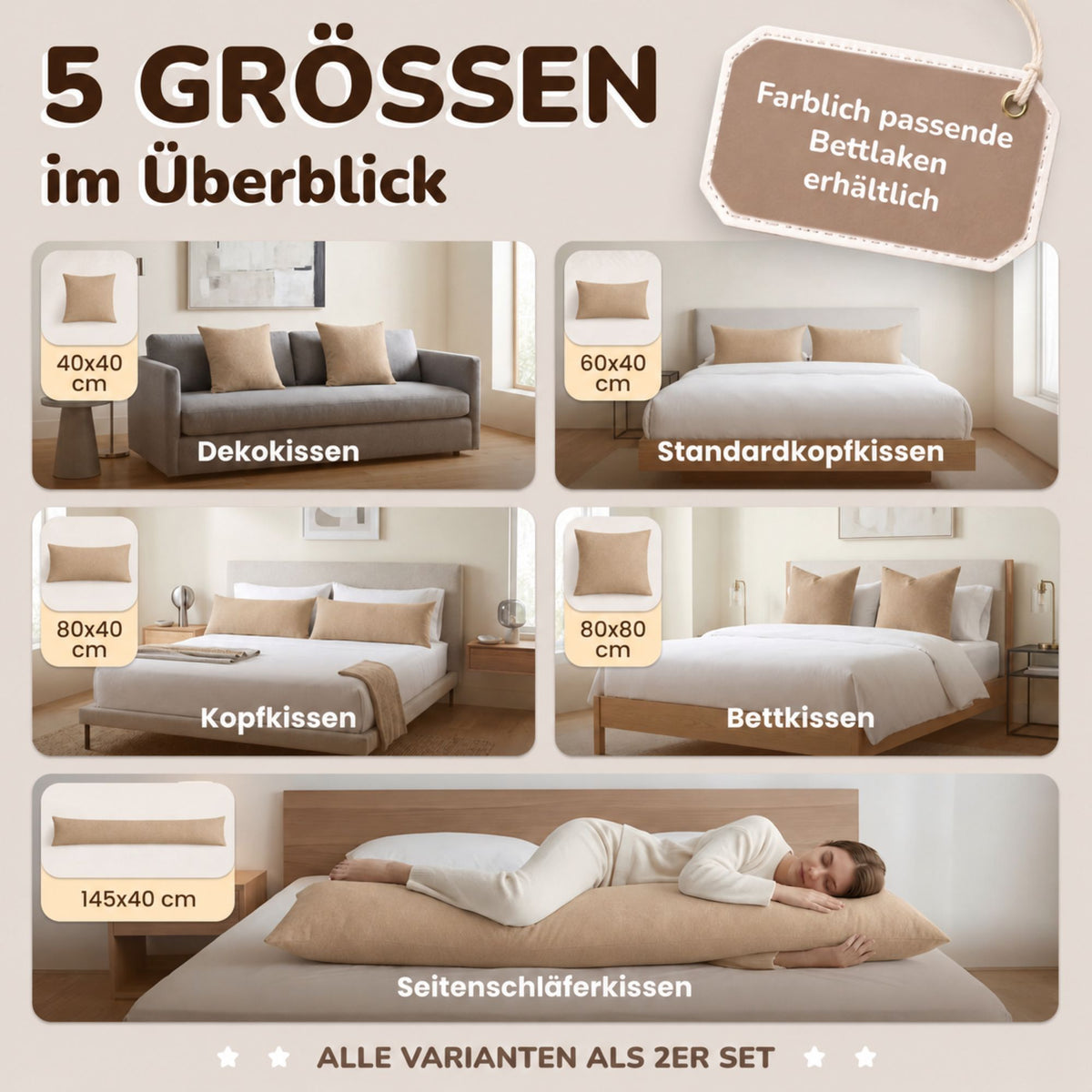 Kissenbezüge 2er Set 40x40 cm - 100% Baumwolle, stilvoll und gemütlich