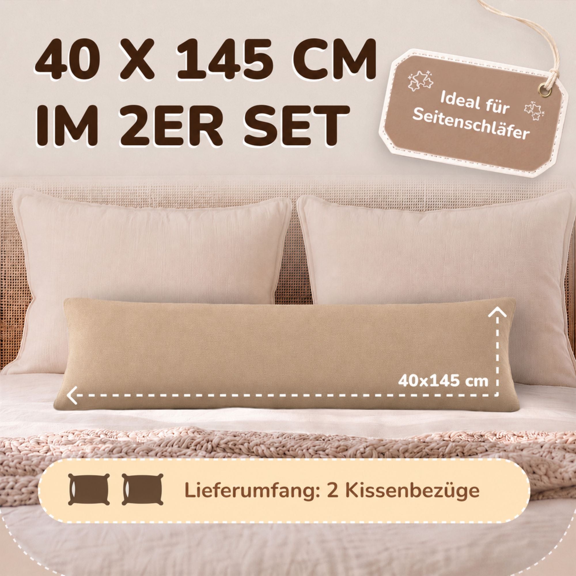 Kissenbezüge 2er Set 40x145 cm - 100% Baumwolle, stilvoll und gemütlich
