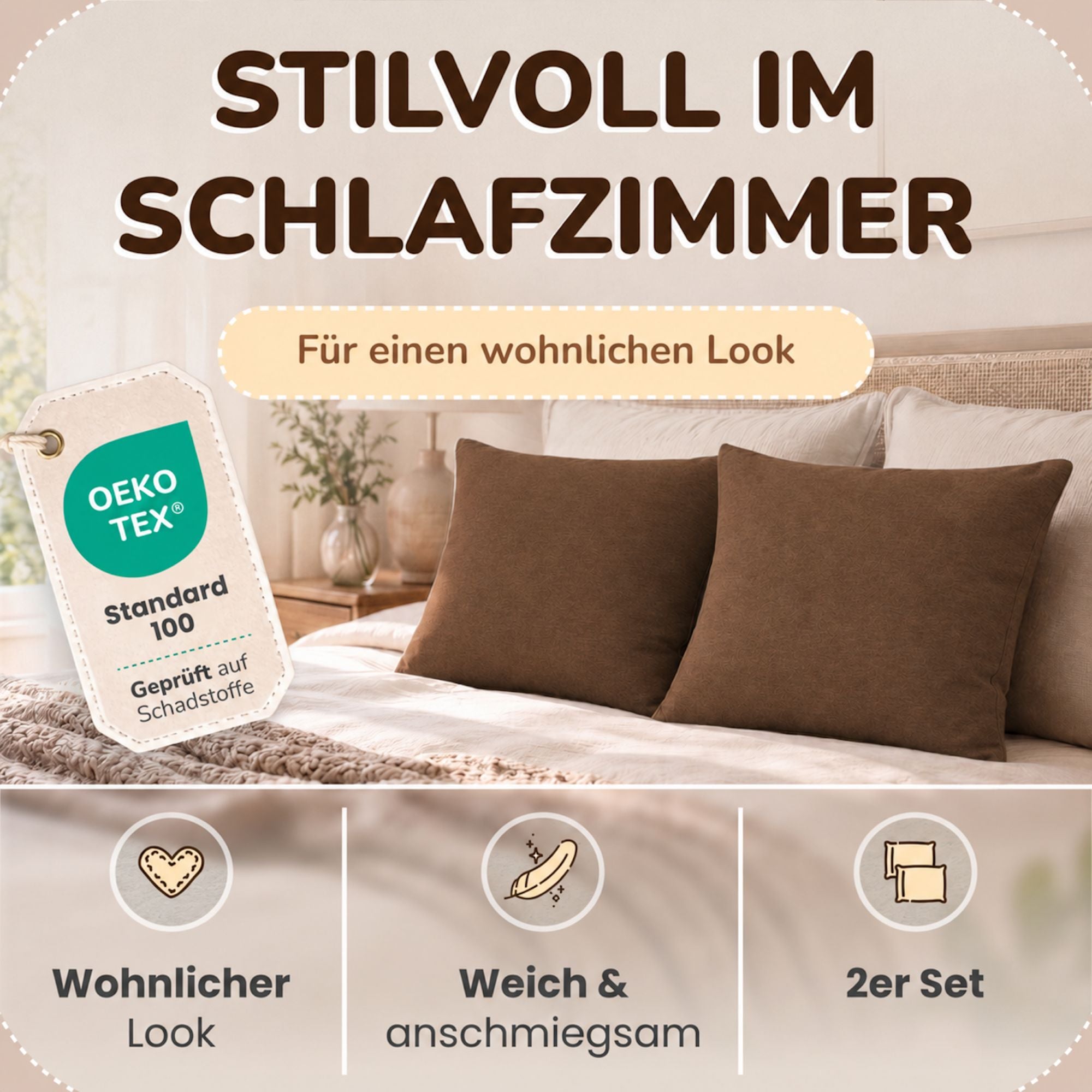 Kissenbezüge 2er Set 40x60 cm - 100% Baumwolle, stilvoll und gemütlich