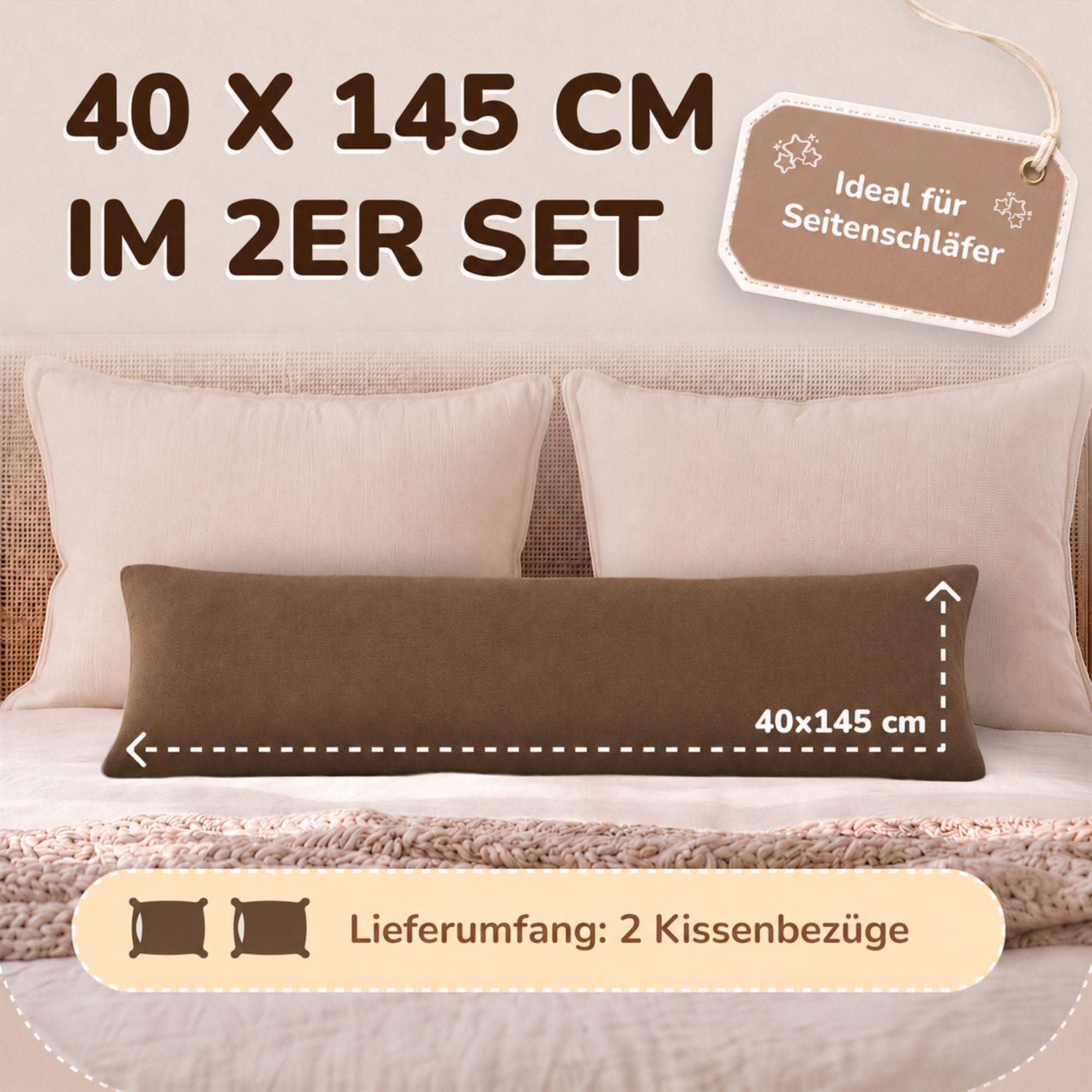 Kissenbezüge 2er Set 40x145 cm - 100% Baumwolle, stilvoll und gemütlich