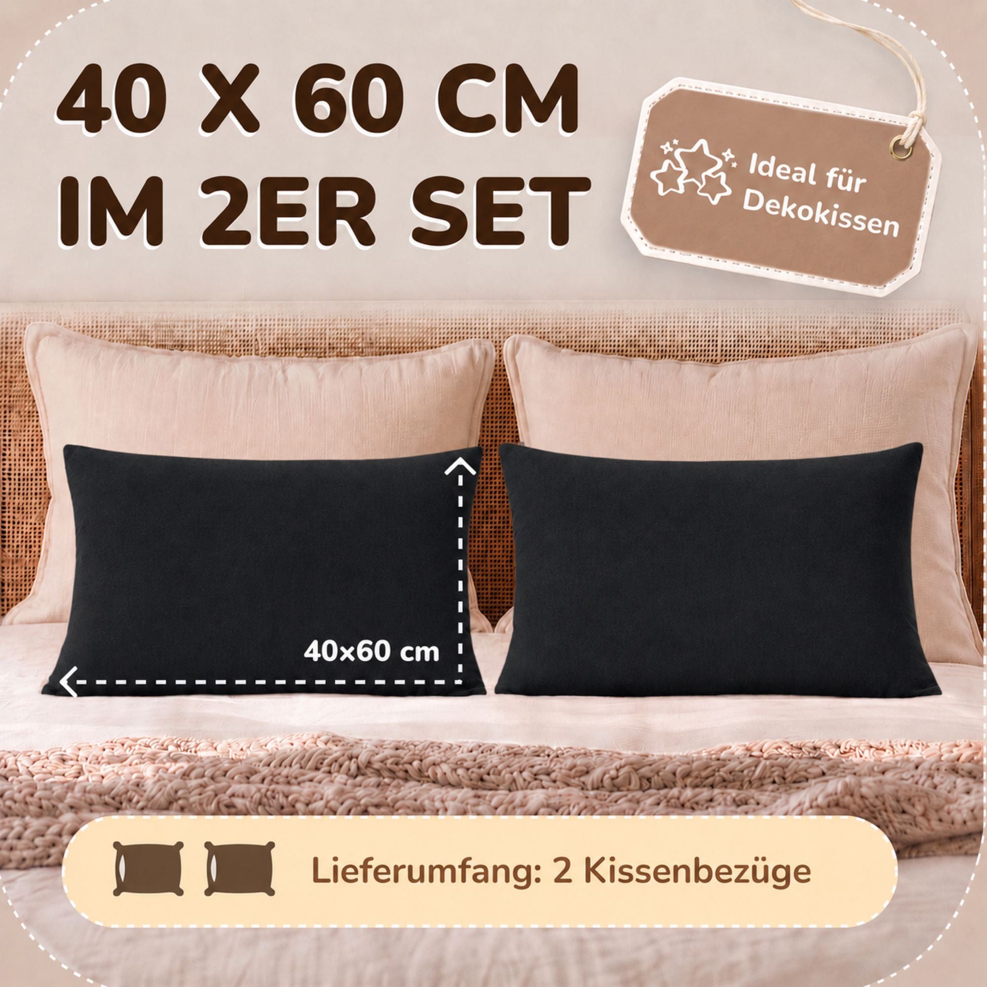 Kissenbezüge 2er Set 40x60 cm - 100% Baumwolle, stilvoll und gemütlich