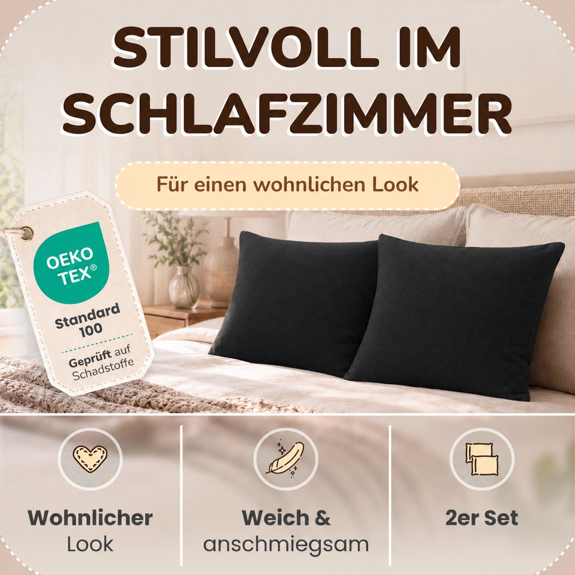 Kissenbezüge 2er Set 40x40 cm - 100% Baumwolle, stilvoll und gemütlich