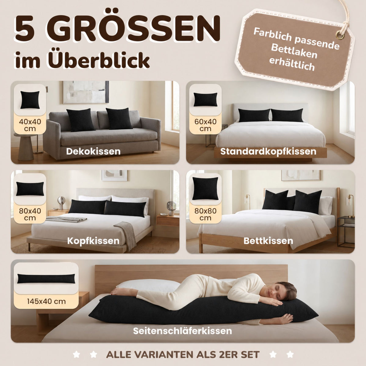 Kissenbezüge 2er Set 40x40 cm - 100% Baumwolle, stilvoll und gemütlich