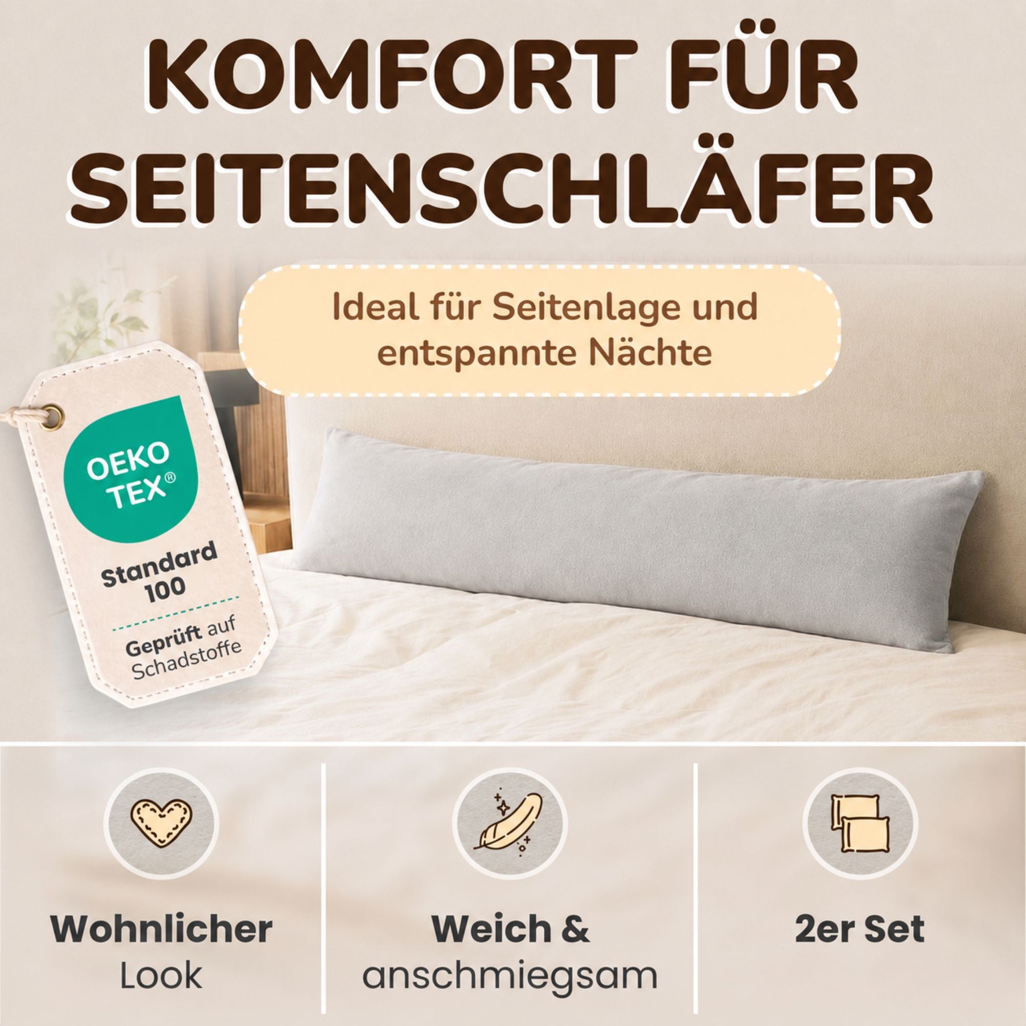 Kissenbezüge 2er Set 40x145 cm - 100% Baumwolle, stilvoll und gemütlich
