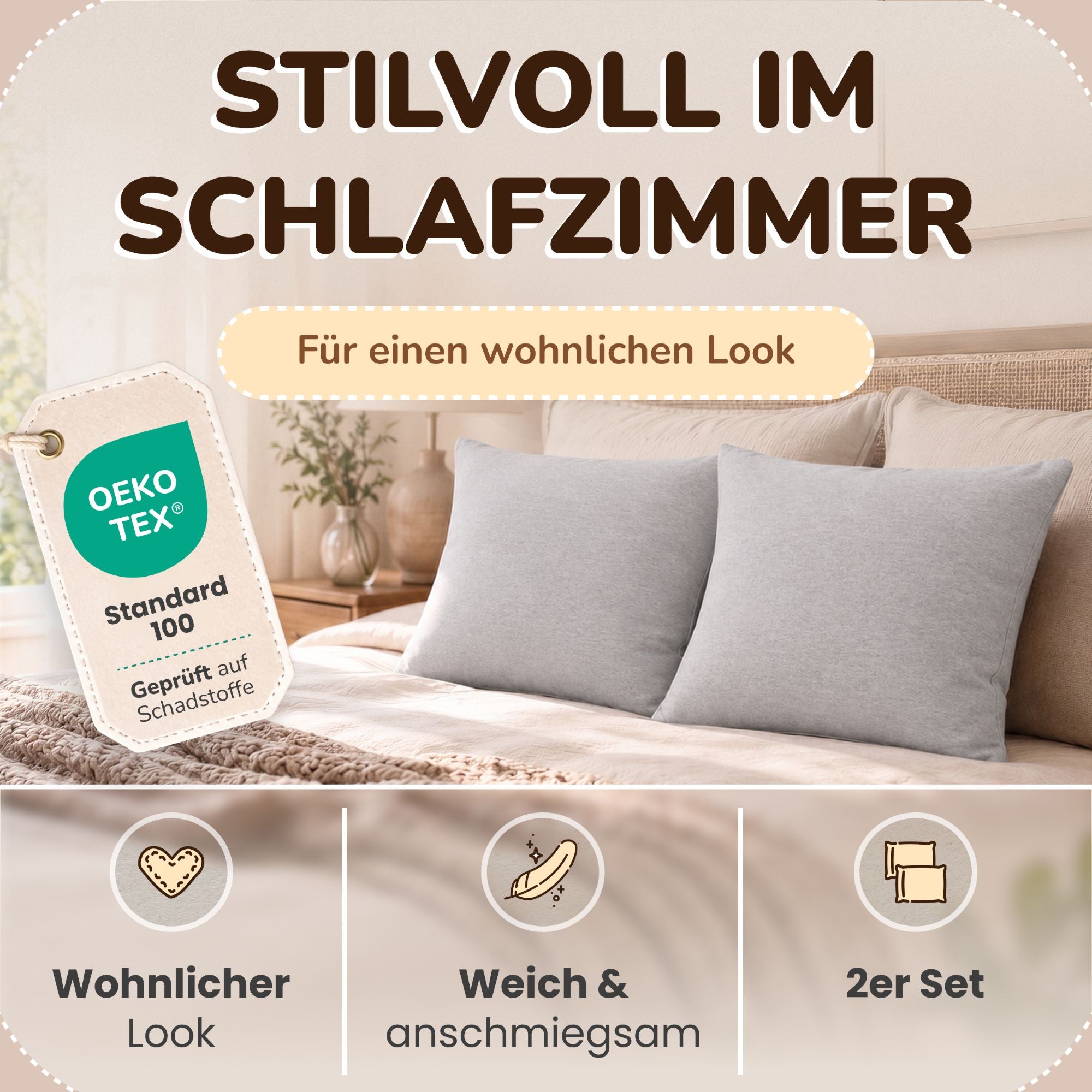 Kissenbezüge 2er Set 40x60 cm - 100% Baumwolle, stilvoll und gemütlich
