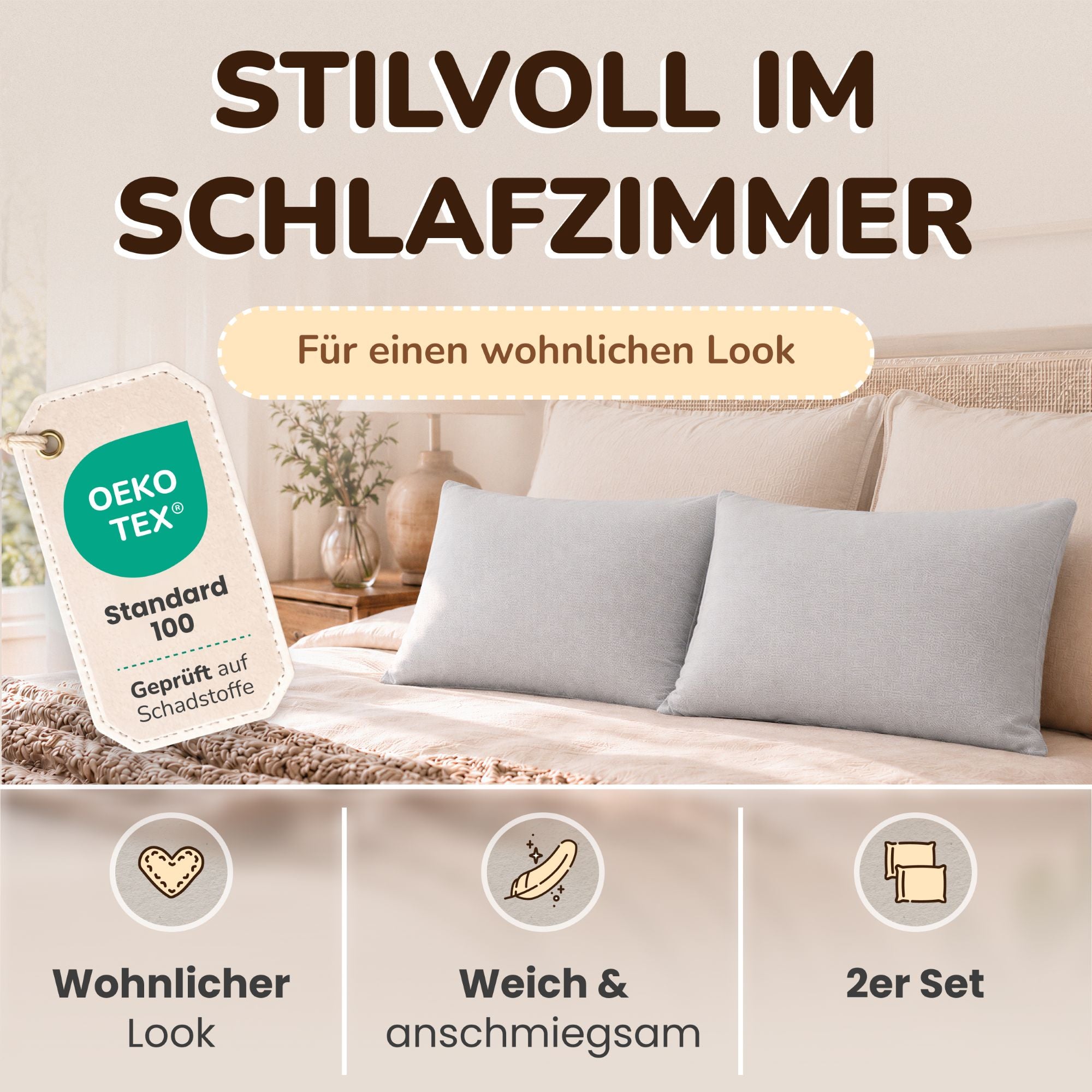 Kissenbezüge 2er Set 40x80 cm - 100% Baumwolle, stilvoll und gemütlich
