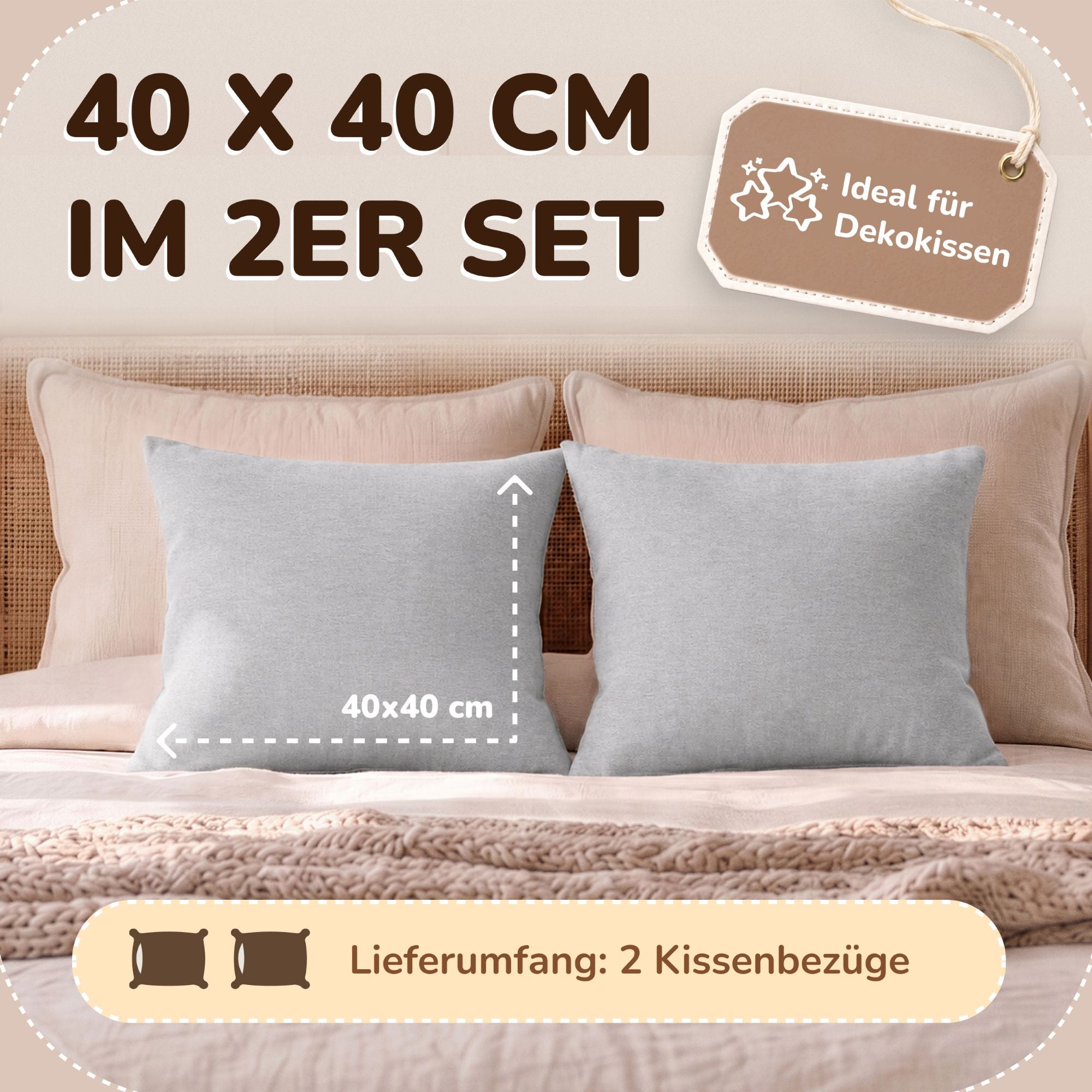 Kissenbezüge 2er Set 40x40 cm - 100% Baumwolle, stilvoll und gemütlich
