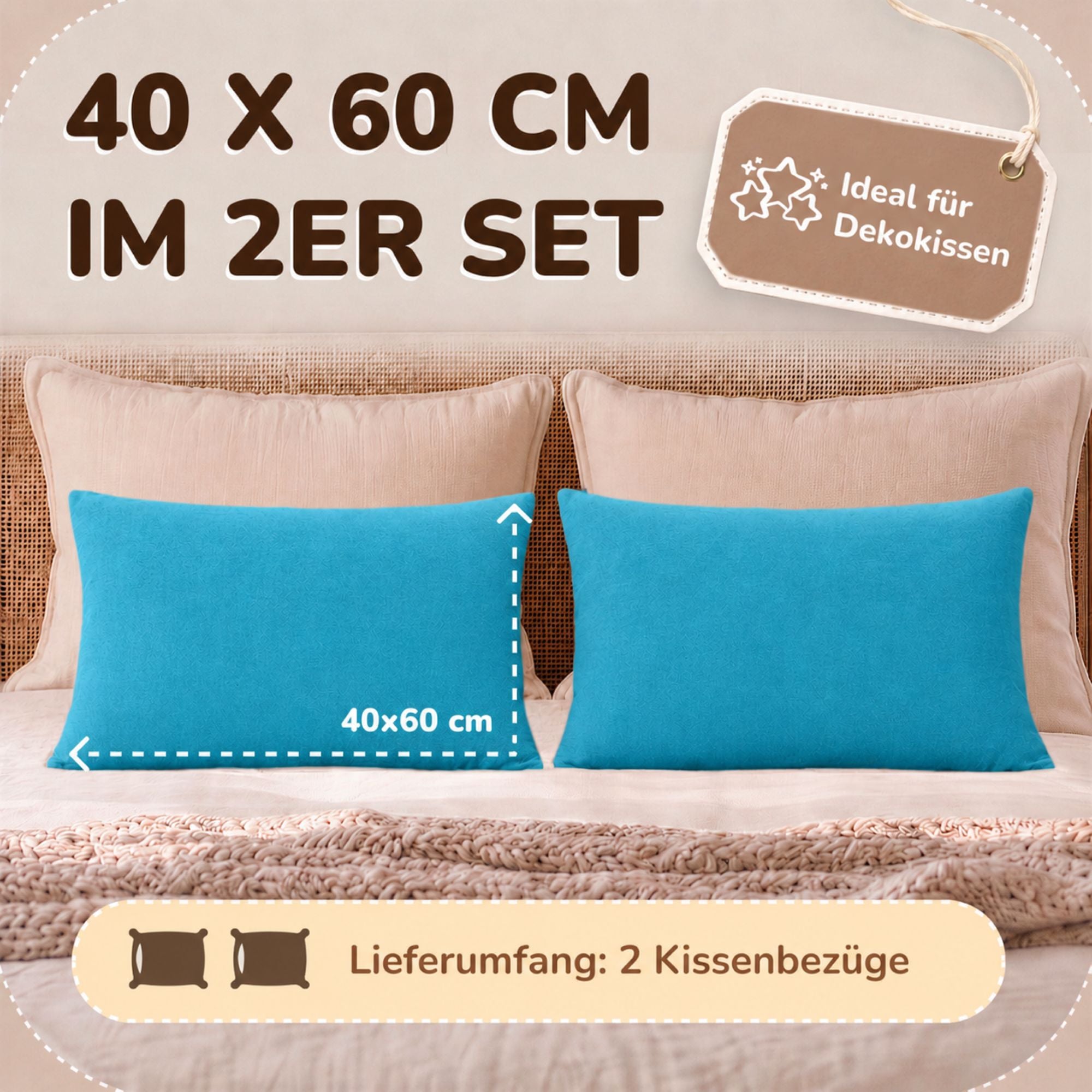 Kissenbezüge 2er Set 40x60 cm - 100% Baumwolle, stilvoll und gemütlich