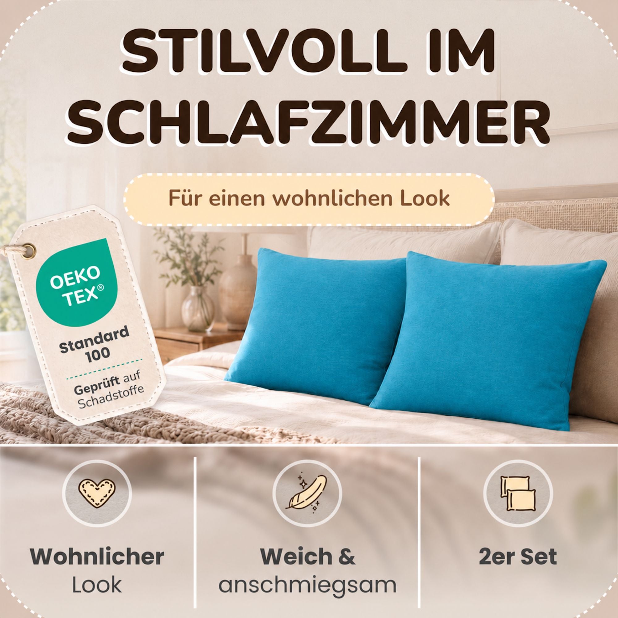 Kissenbezüge 2er Set 40x40 cm - 100% Baumwolle, stilvoll und gemütlich