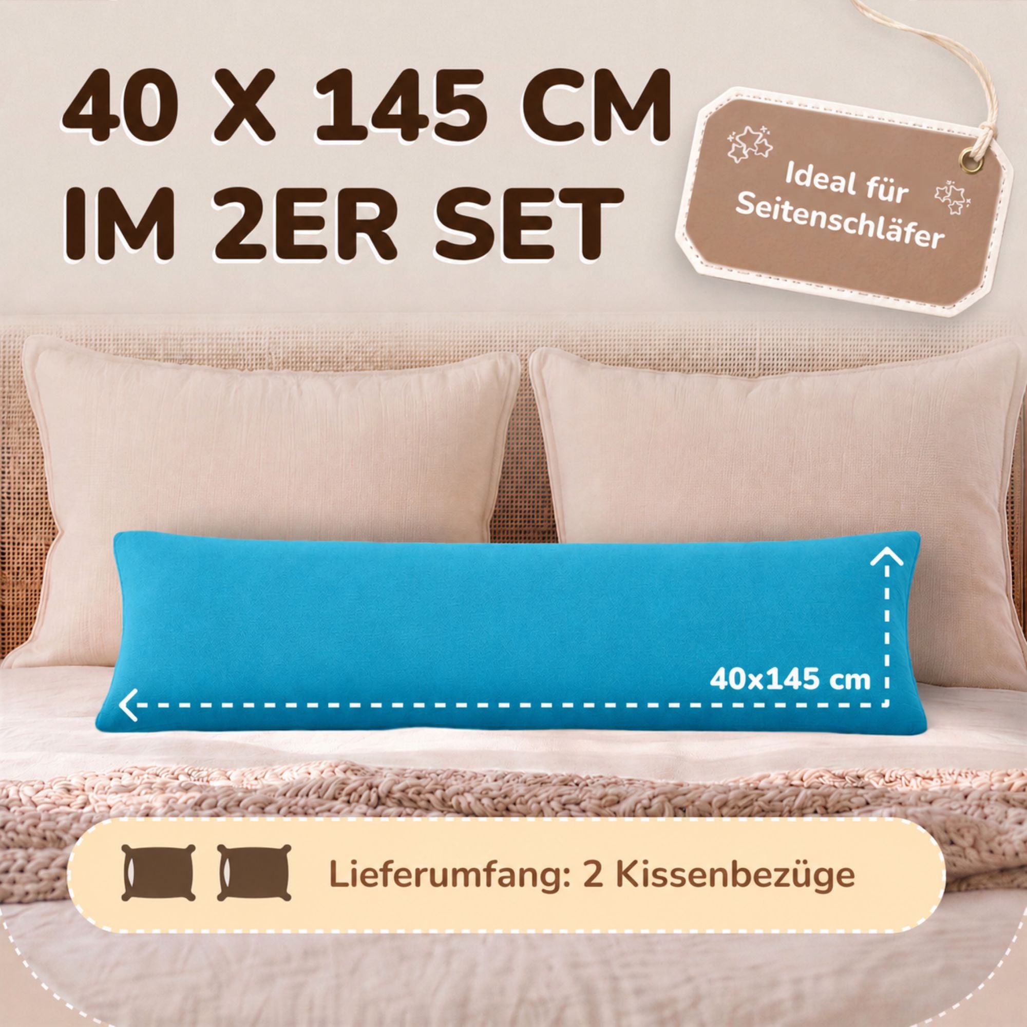 Kissenbezüge 2er Set 40x145 cm - 100% Baumwolle, stilvoll und gemütlich