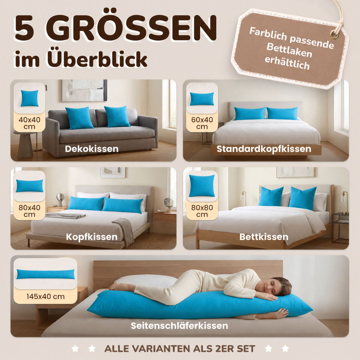 Kissenbezüge 2er Set 40x40 cm - 100% Baumwolle, stilvoll und gemütlich