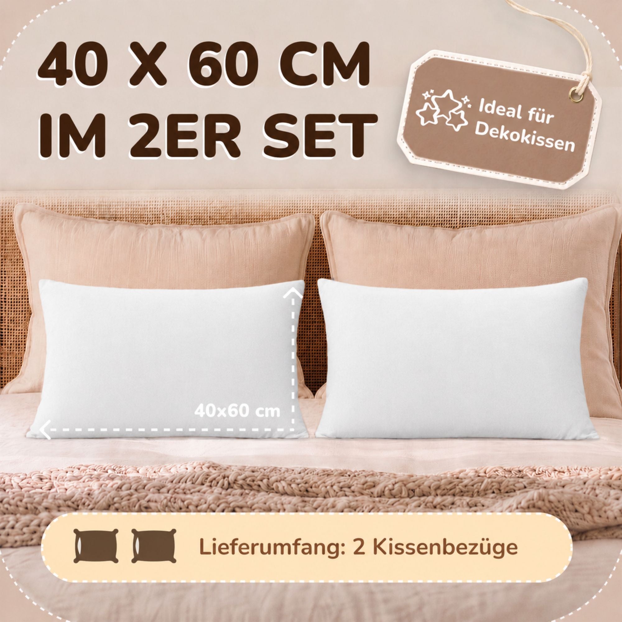 Kissenbezüge 2er Set 40x60 cm - 100% Baumwolle, stilvoll und gemütlich