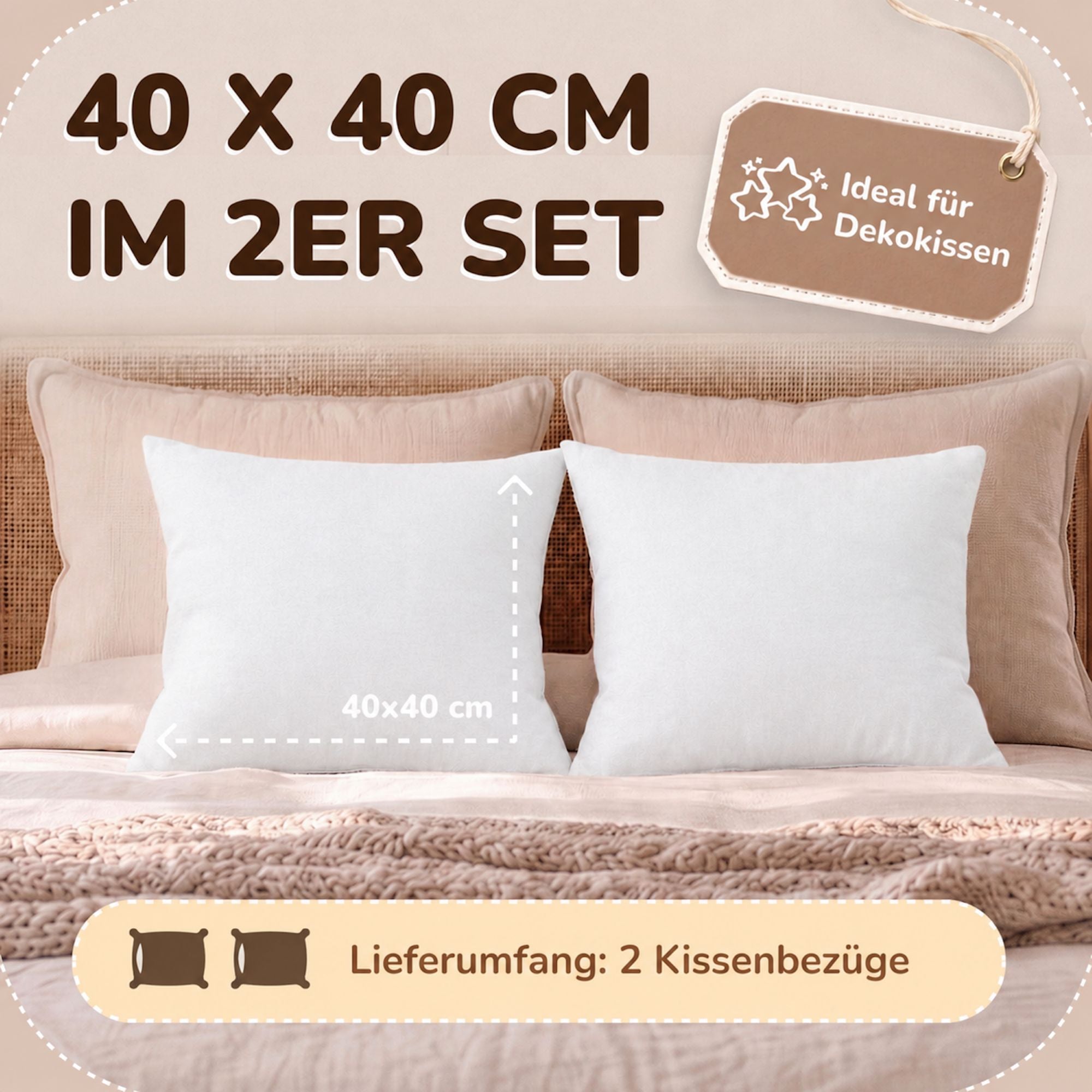 Kissenbezüge 2er Set 40x40 cm - 100% Baumwolle, stilvoll und gemütlich