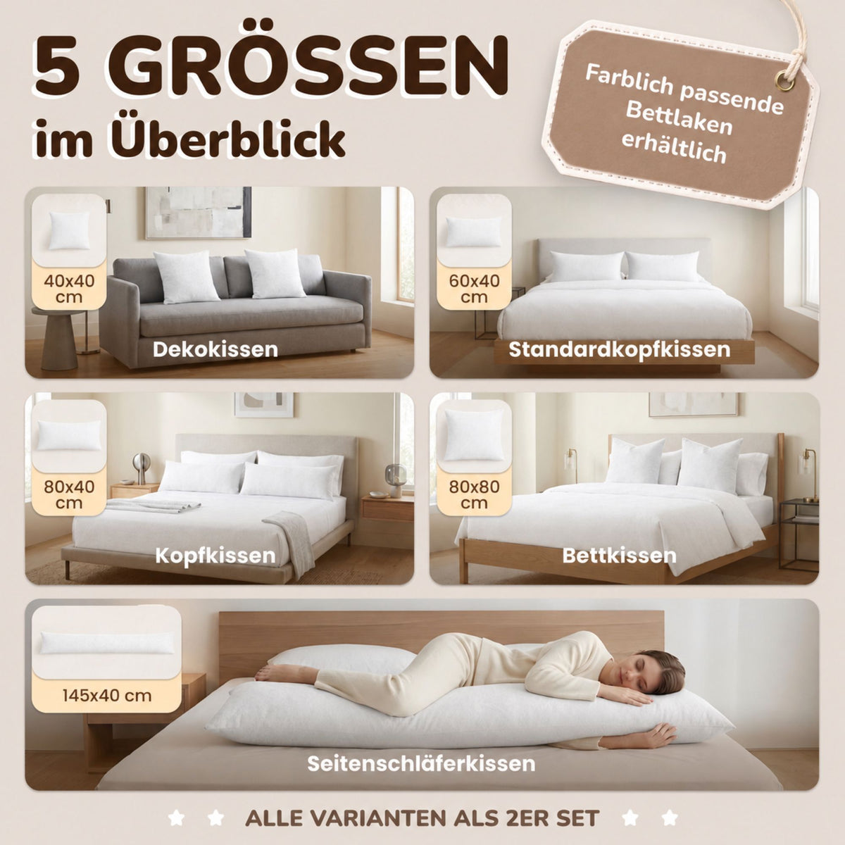 Kissenbezüge 2er Set 40x40 cm - 100% Baumwolle, stilvoll und gemütlich