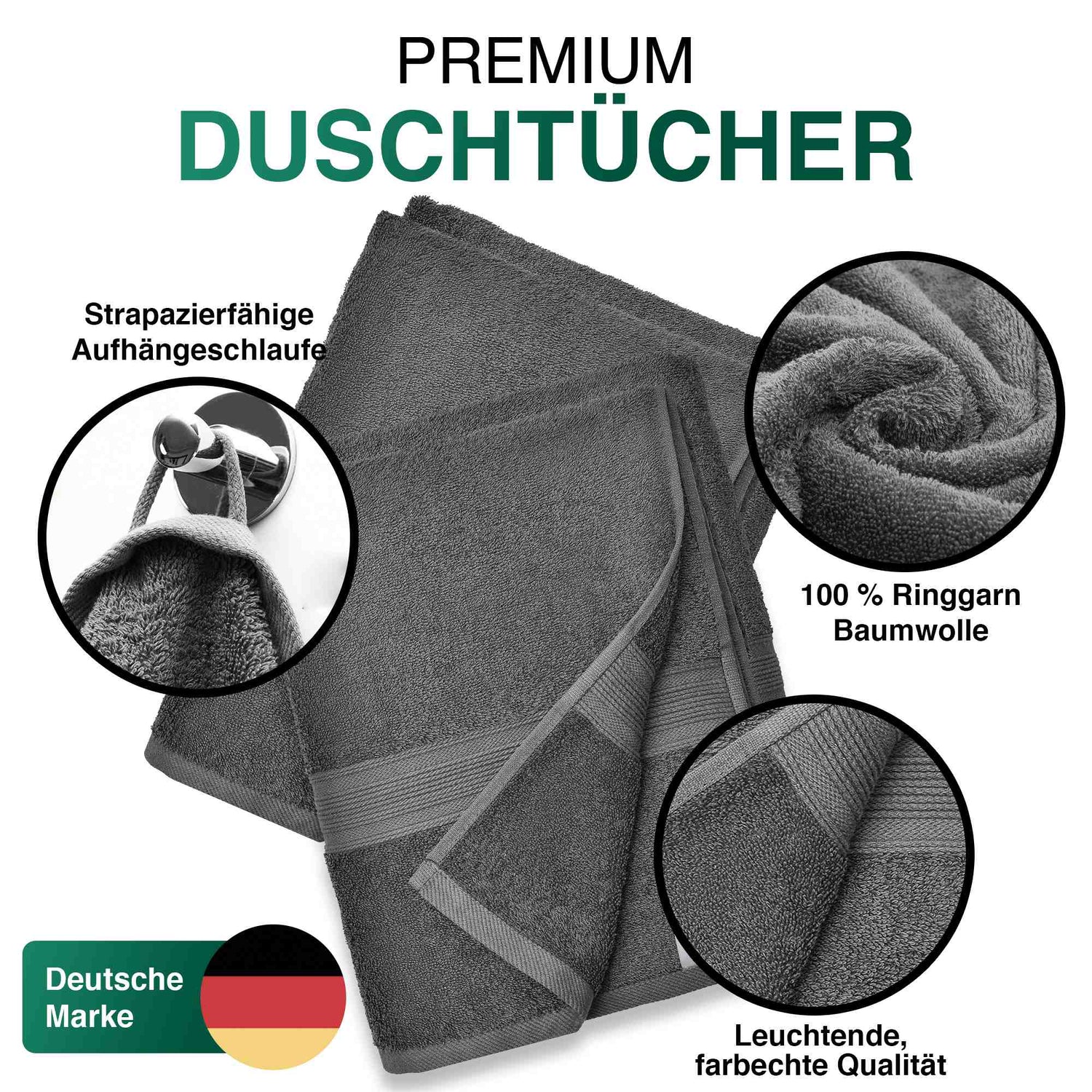 Duschtücher im 2er Set – 100% Baumwolle, 70 x 140 cm, weich und saugfähig