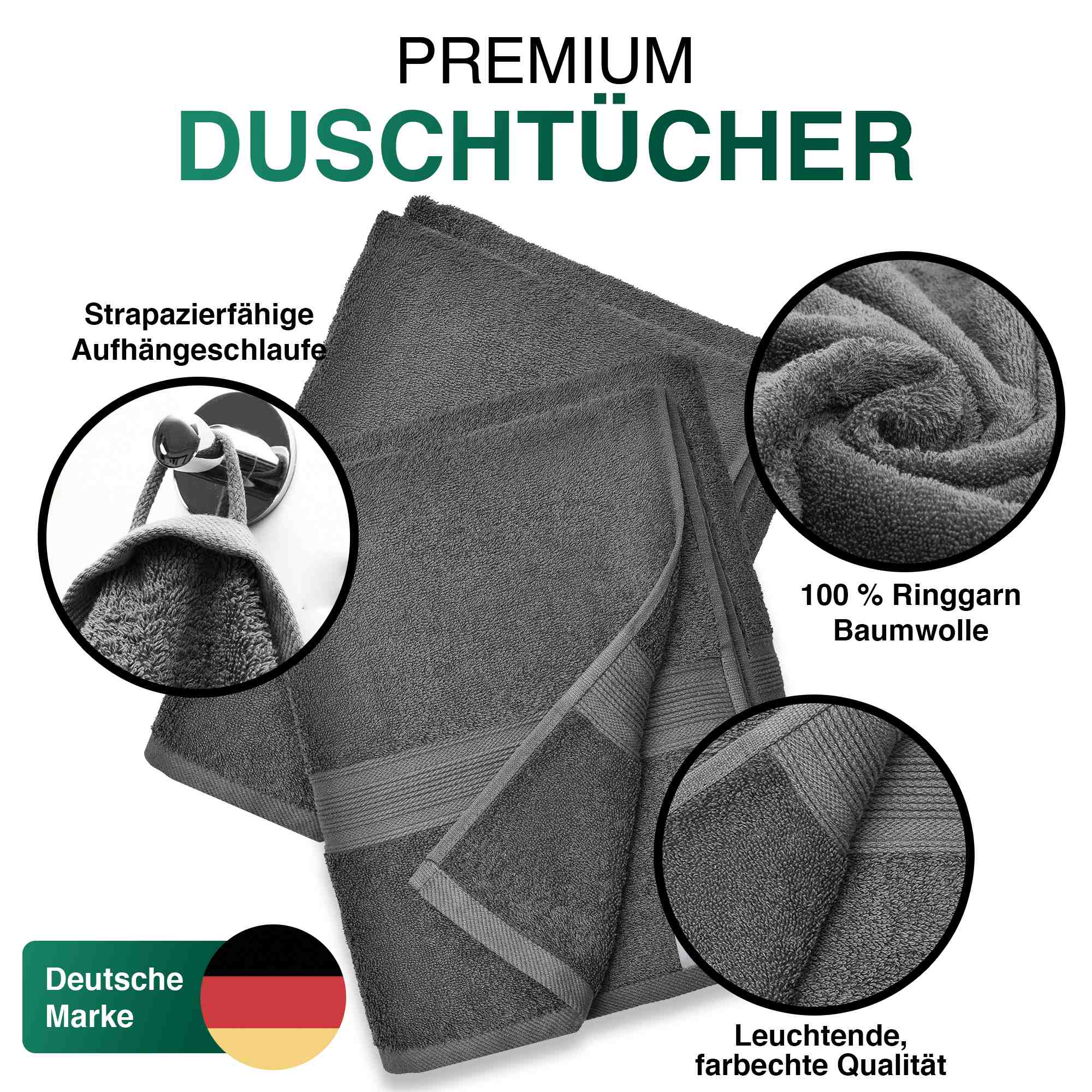 Duschtücher im 2er Set – 100% Baumwolle, 70 x 140 cm, weich und saugfähig