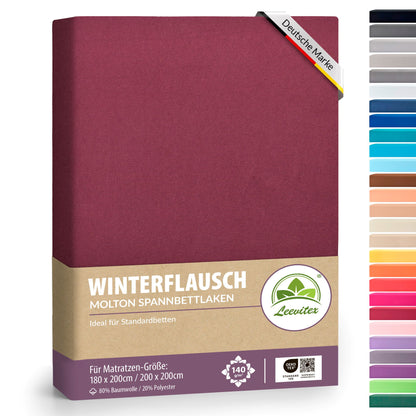 Winter-Spannbettlaken Bordeaux 180x200 cm in Verpackung von Leevitex