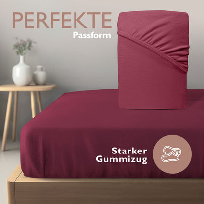 Winter-Spannbettlaken Bordeaux 200x200 cm Darstellung perfekte Passform und starker Gummizug