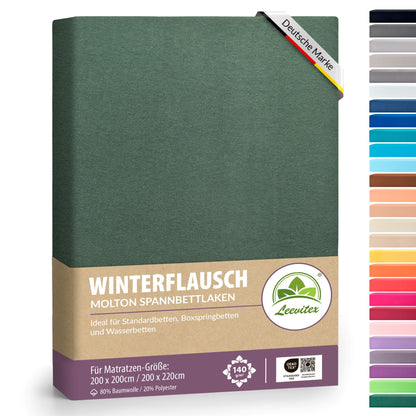 Winter-Spannbettlaken Dunkelgrün 200x200 cm in Verpackung von Leevitex