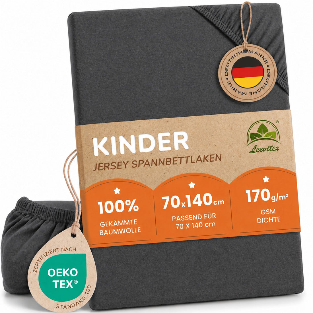 Kinder Spannbettlaken 70 x 140 cm von Leevitex im 1er Pack – 100% Jersey-Baumwolle,