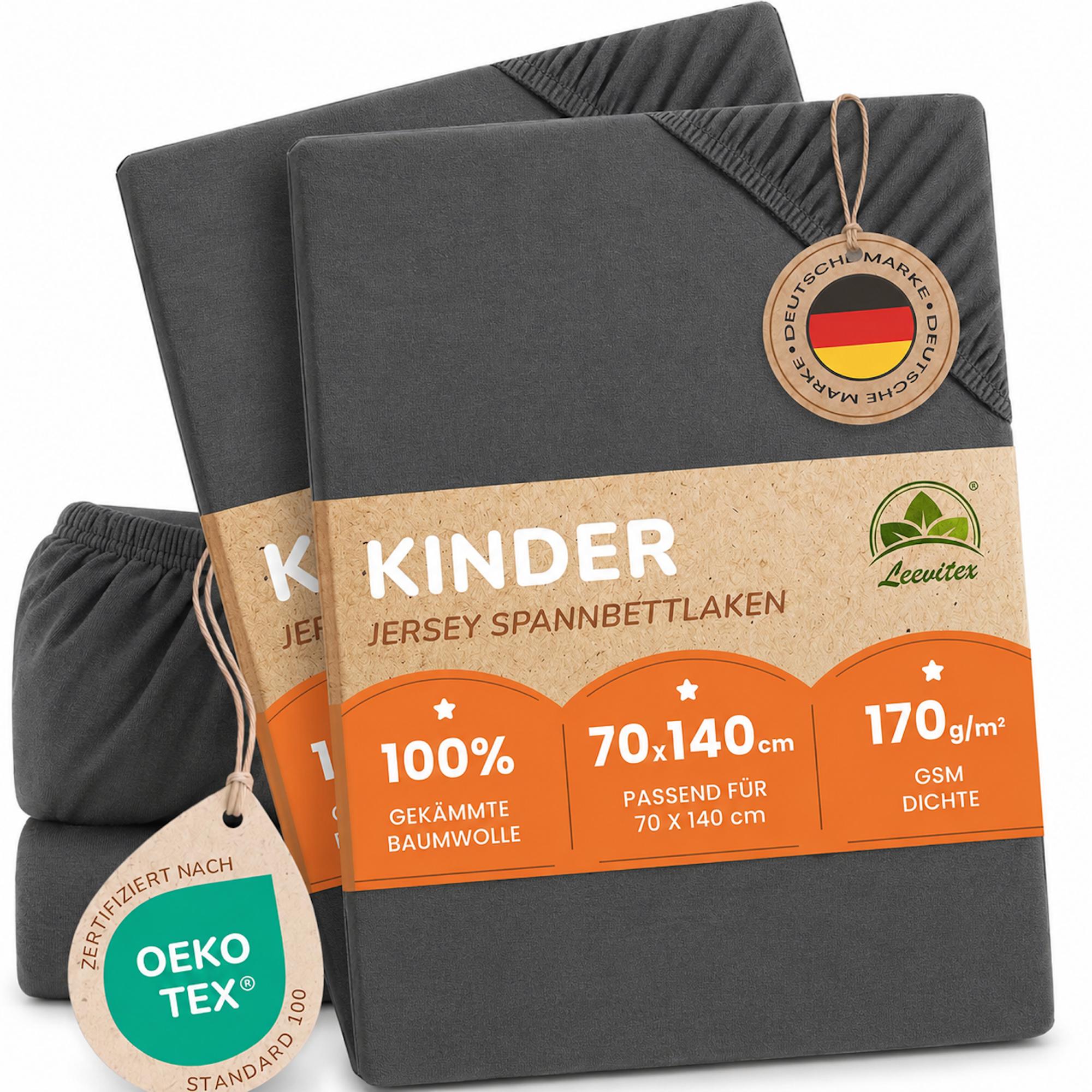 Kinderspannbettlaken von Leevitex im 2er Pack – 100% Jersey-Baumwolle, 70 x 140 cm