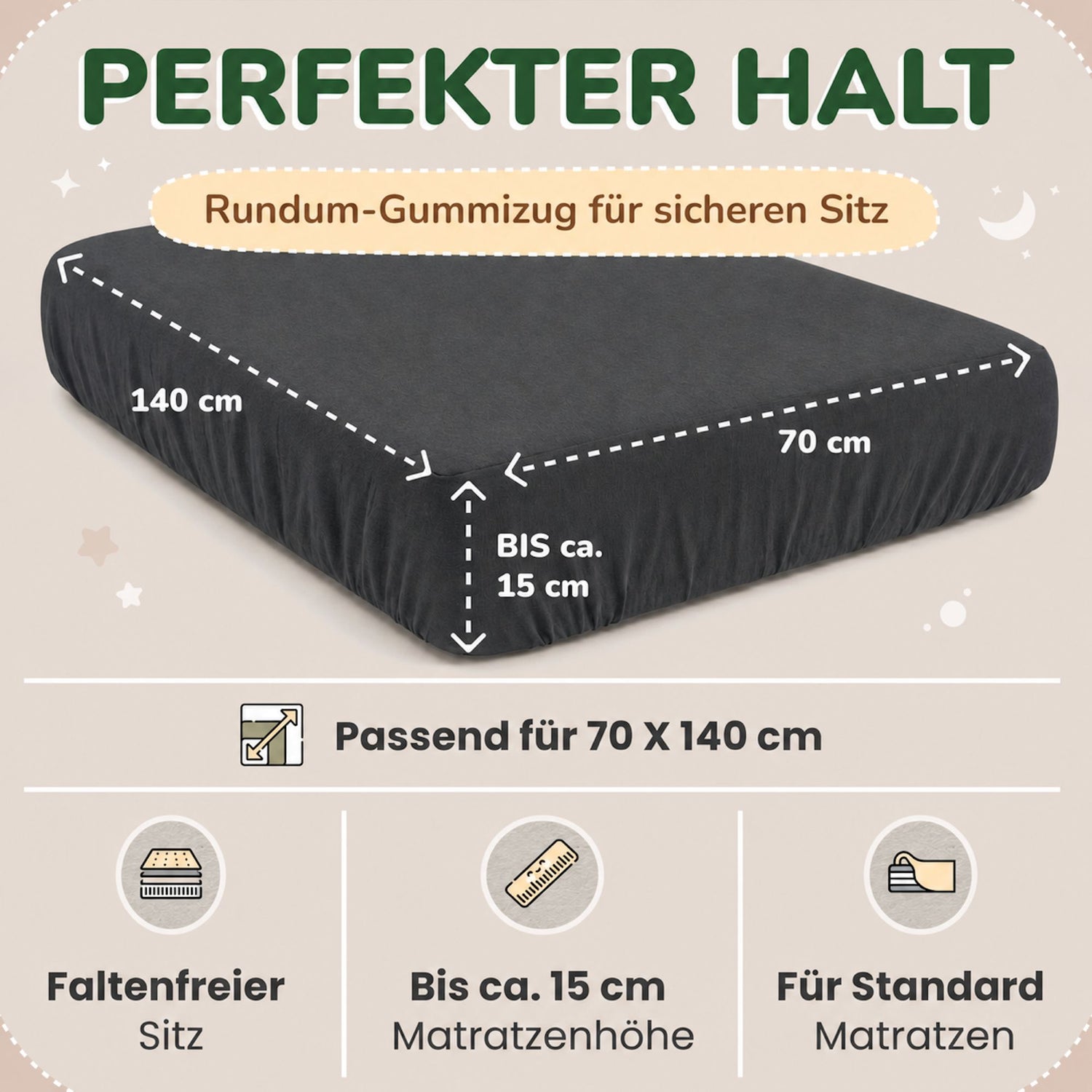 Kinder Spannbettlaken 70 x 140 cm von Leevitex im 1er Pack – 100% Jersey-Baumwolle,