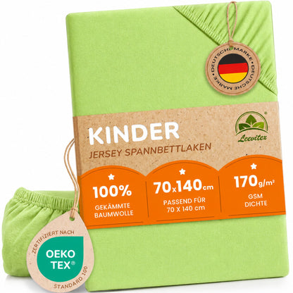 Kinder Spannbettlaken 70 x 140 cm von Leevitex im 1er Pack – 100% Jersey-Baumwolle,