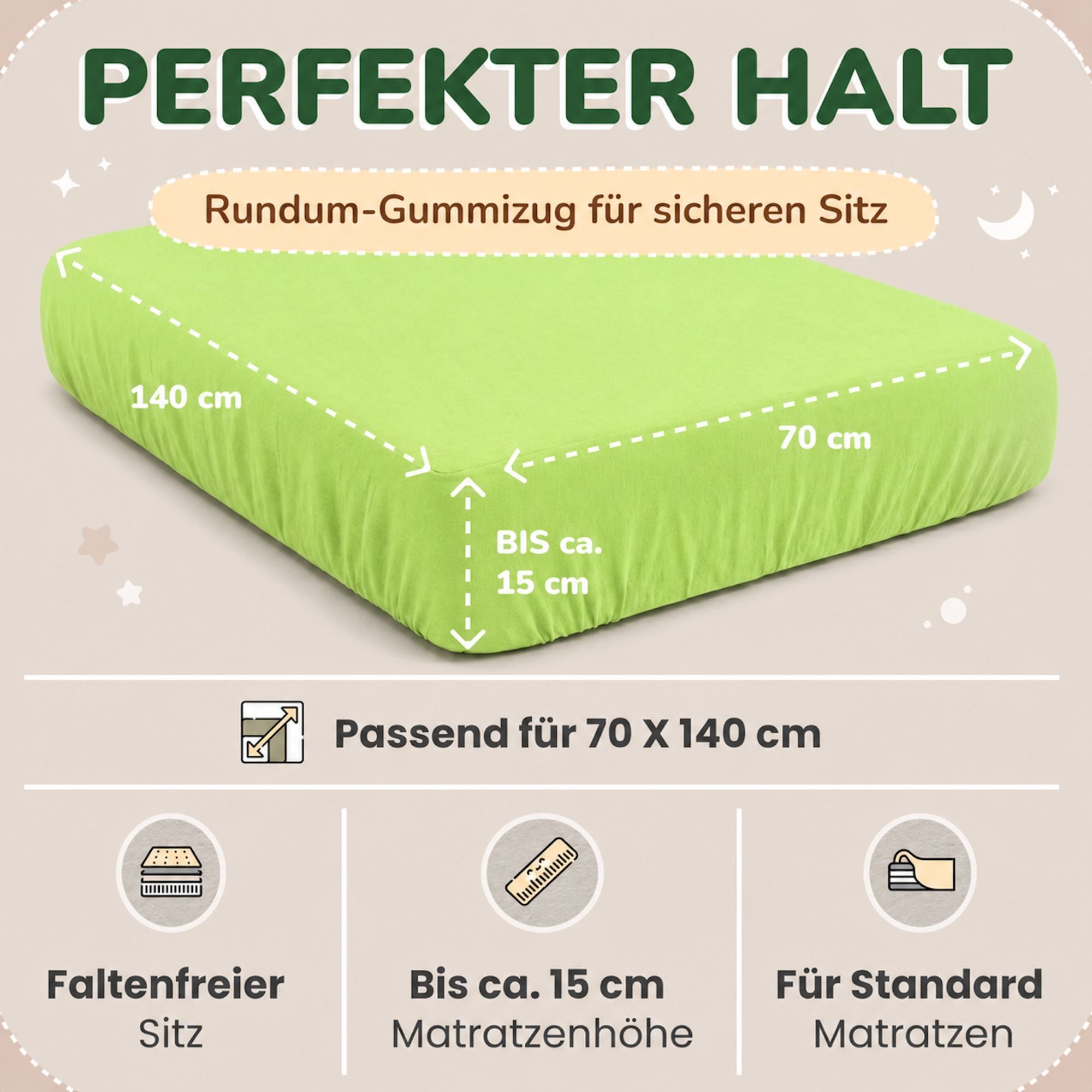 Kinderspannbettlaken von Leevitex im 2er Pack – 100% Jersey-Baumwolle, 70 x 140 cm