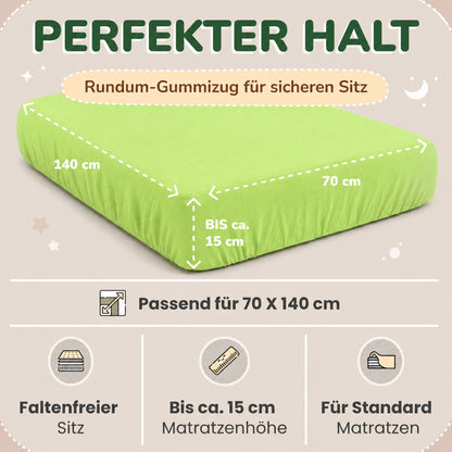 Kinderspannbettlaken von Leevitex im 2er Pack – 100% Jersey-Baumwolle, 70 x 140 cm