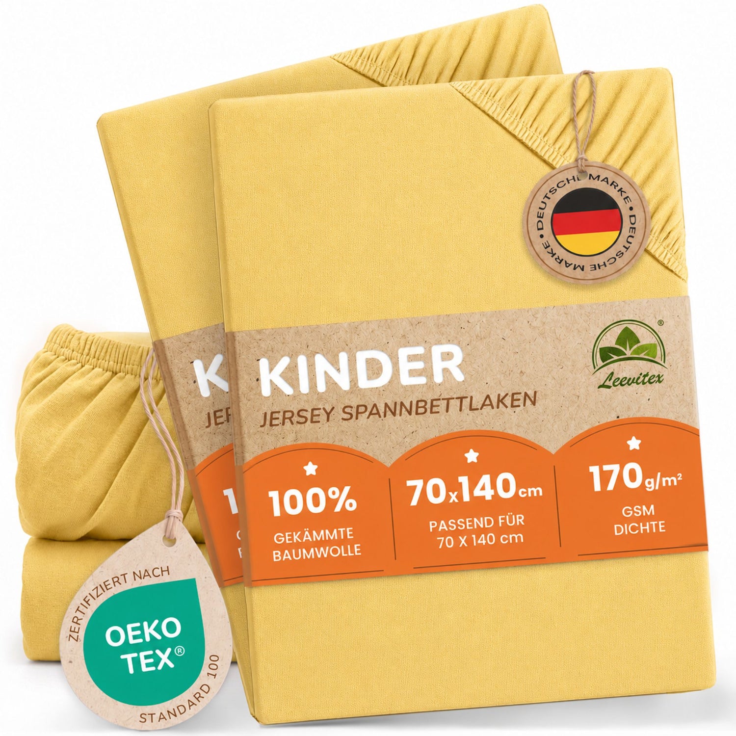 Kinderspannbettlaken von Leevitex im 2er Pack – 100% Jersey-Baumwolle, 70 x 140 cm