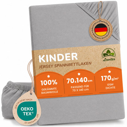 Kinder Spannbettlaken 70 x 140 cm von Leevitex im 1er Pack – 100% Jersey-Baumwolle,