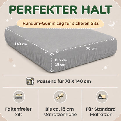 Kinderspannbettlaken von Leevitex im 2er Pack – 100% Jersey-Baumwolle, 70 x 140 cm