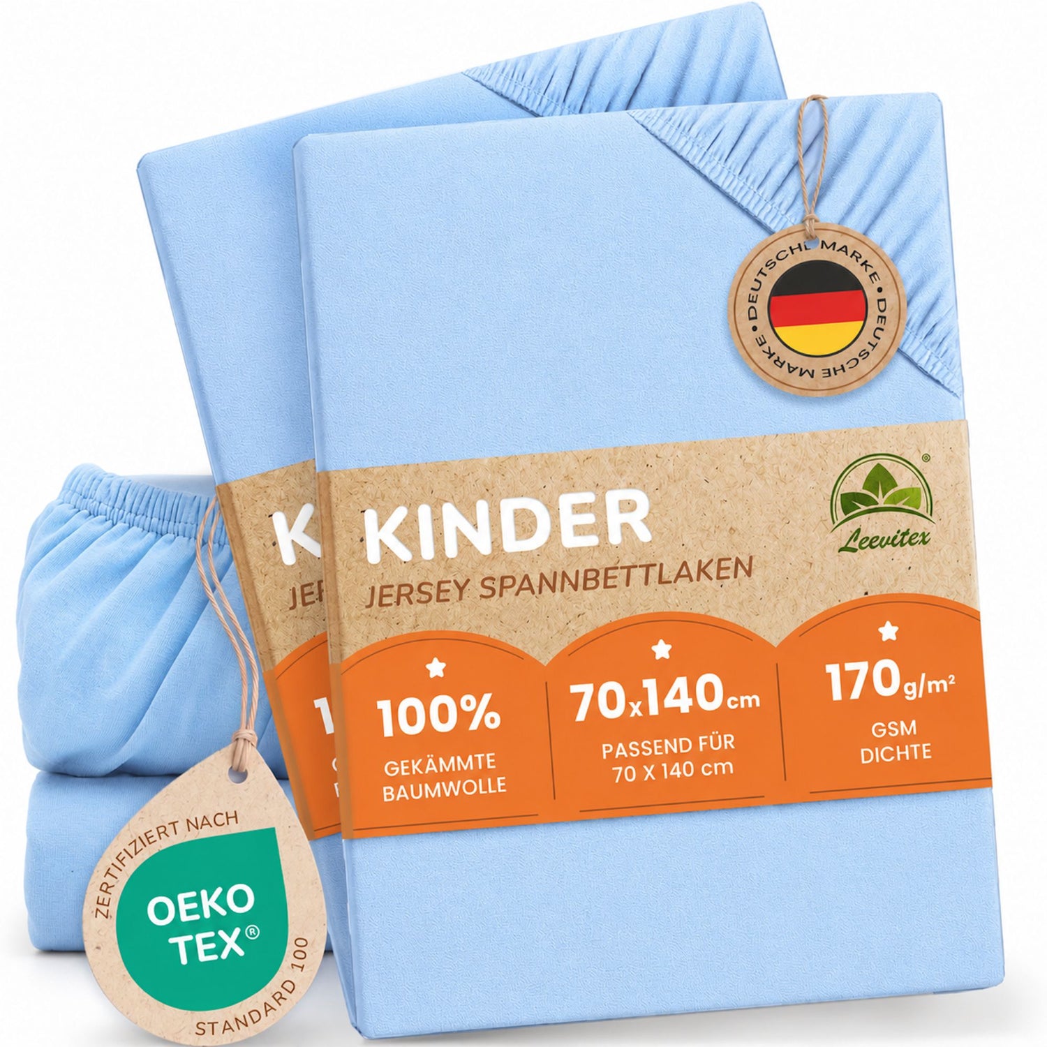 Kinderspannbettlaken von Leevitex im 2er Pack – 100% Jersey-Baumwolle, 70 x 140 cm