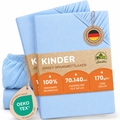 Kinderspannbettlaken von Leevitex im 2er Pack – 100% Jersey-Baumwolle, 70 x 140 cm