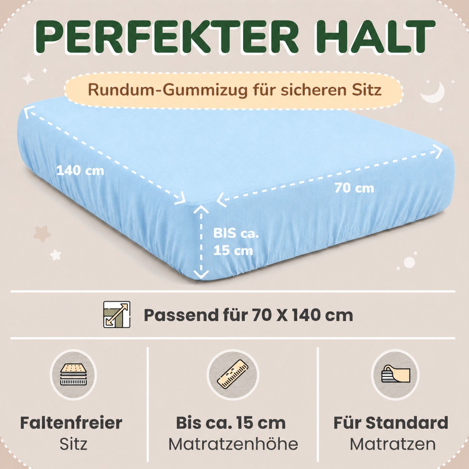 Kinderspannbettlaken von Leevitex im 2er Pack – 100% Jersey-Baumwolle, 70 x 140 cm