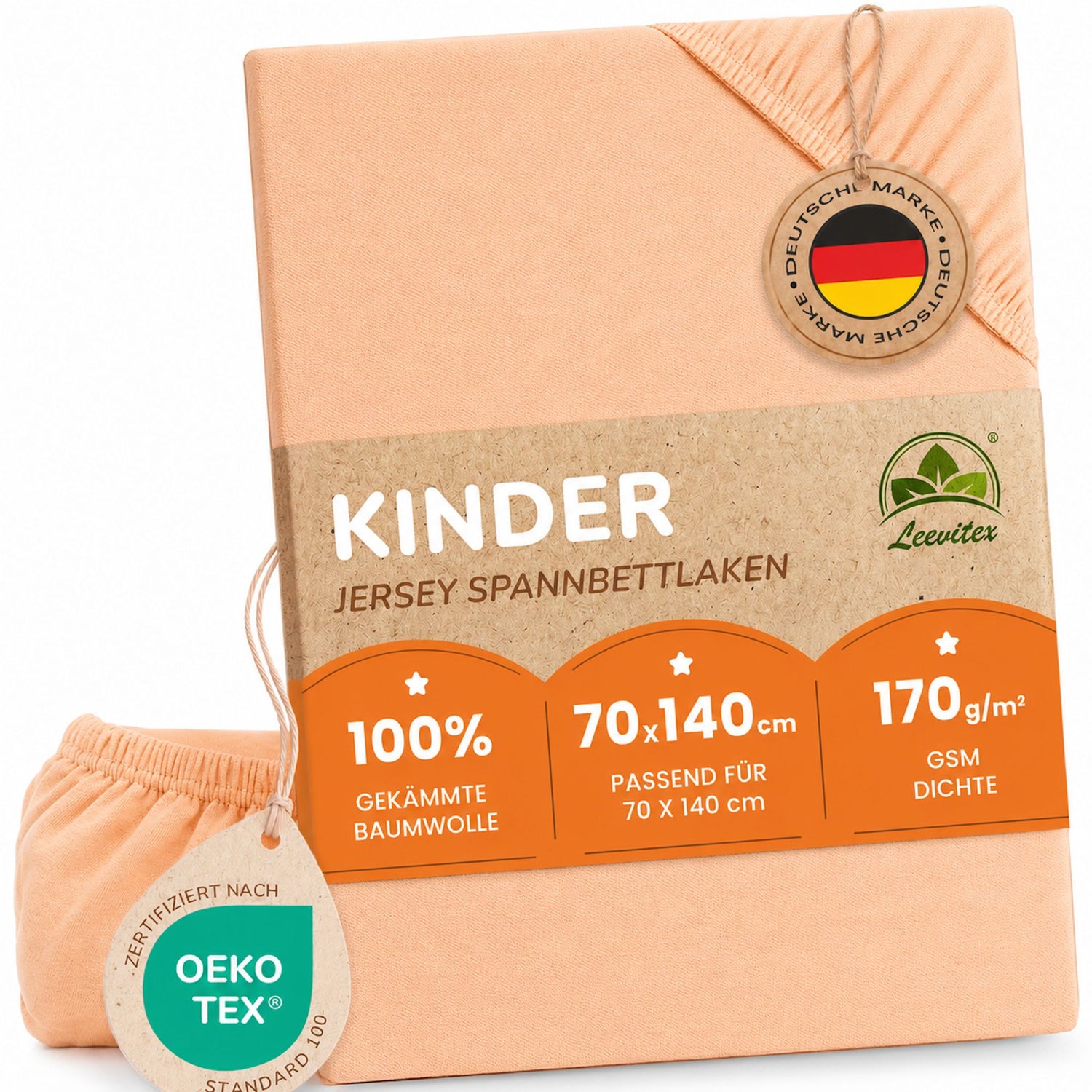 Kinder Spannbettlaken 70 x 140 cm von Leevitex im 1er Pack – 100% Jersey-Baumwolle,