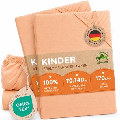 Kinderspannbettlaken von Leevitex im 2er Pack – 100% Jersey-Baumwolle, 70 x 140 cm