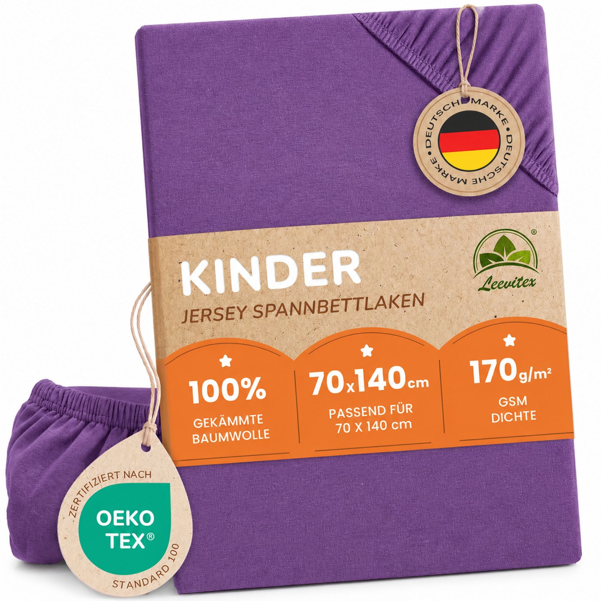 Kinder Spannbettlaken 70 x 140 cm von Leevitex im 1er Pack – 100% Jersey-Baumwolle,