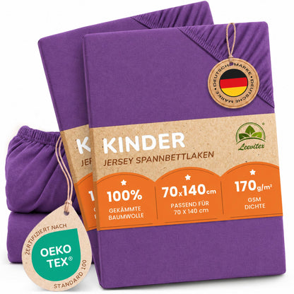 Kinderspannbettlaken von Leevitex im 2er Pack – 100% Jersey-Baumwolle, 70 x 140 cm