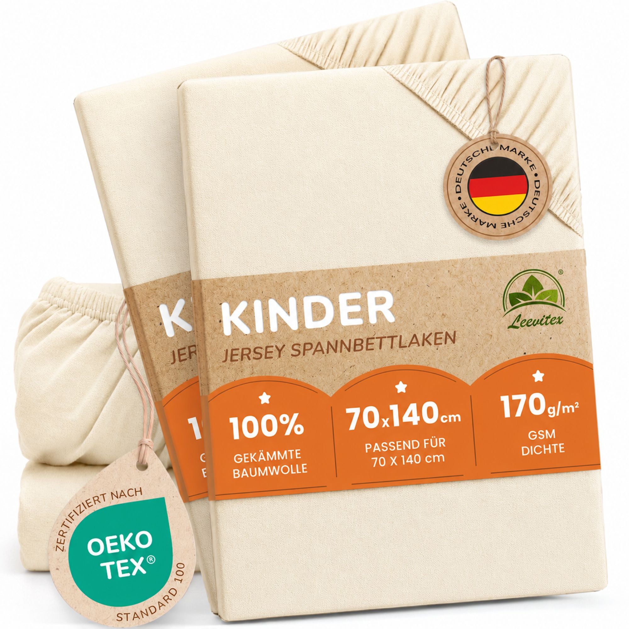 Kinderspannbettlaken von Leevitex im 2er Pack – 100% Jersey-Baumwolle, 70 x 140 cm