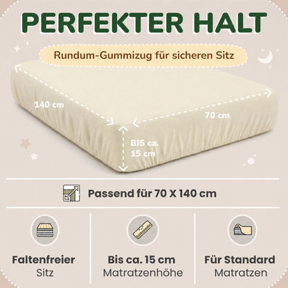 Kinderspannbettlaken von Leevitex im 2er Pack – 100% Jersey-Baumwolle, 70 x 140 cm
