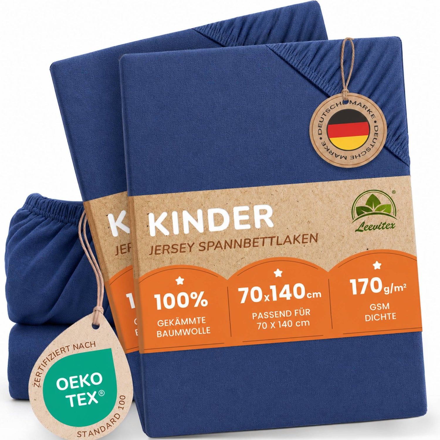 Kinderspannbettlaken von Leevitex im 2er Pack – 100% Jersey-Baumwolle, 70 x 140 cm