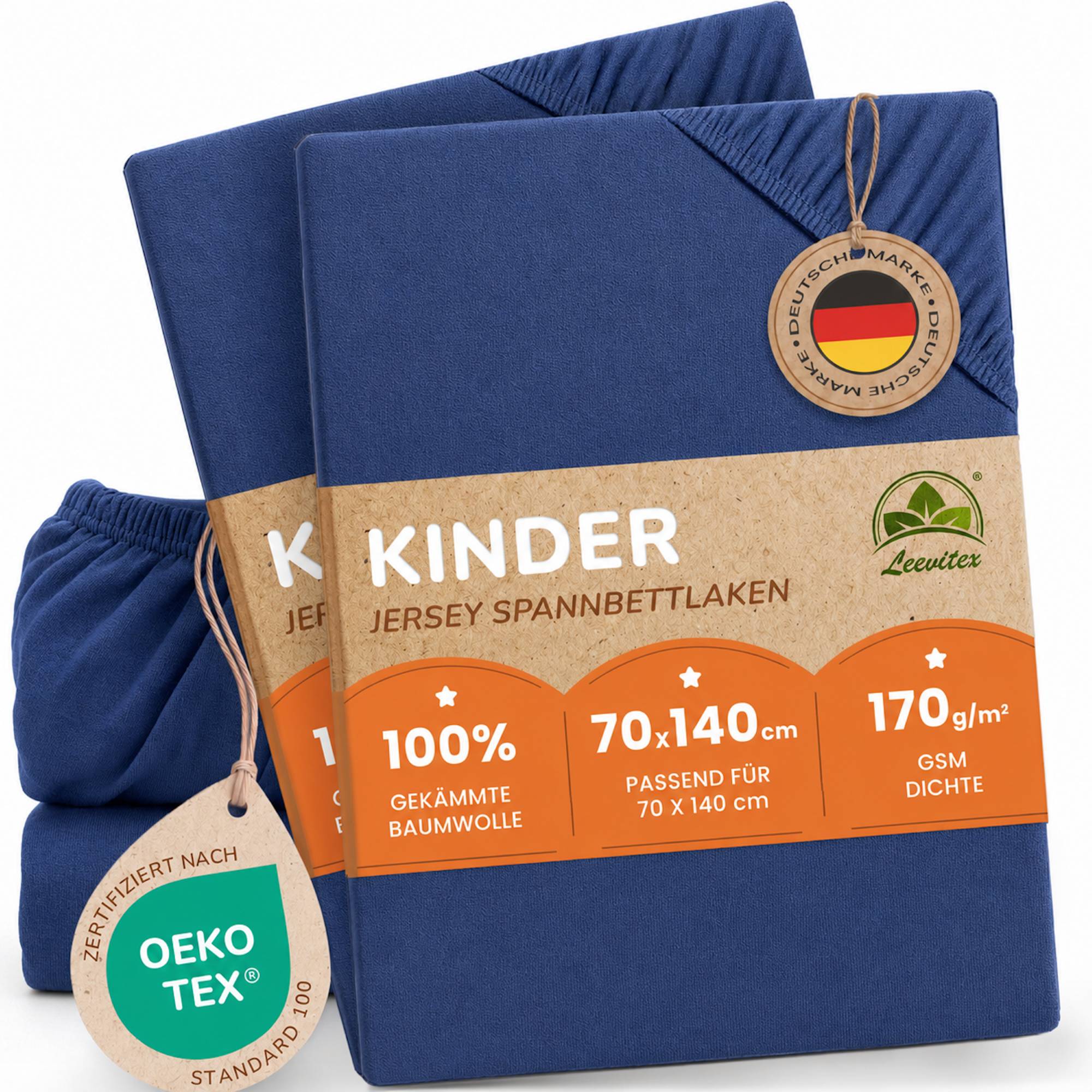 Kinderspannbettlaken von Leevitex im 2er Pack – 100% Jersey-Baumwolle, 70 x 140 cm