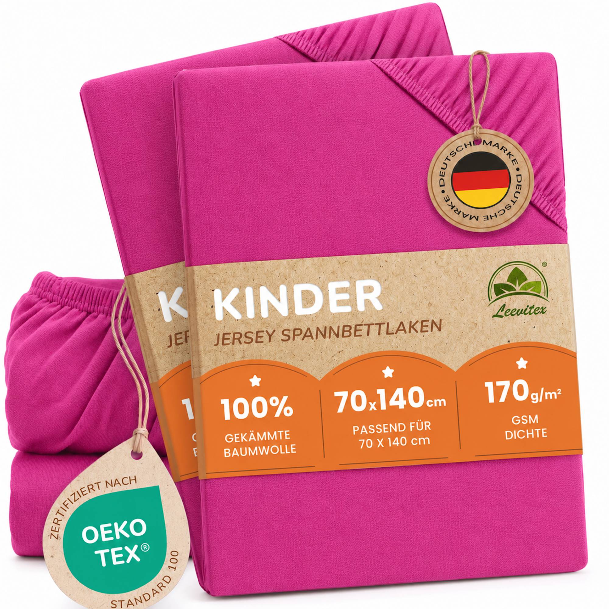 Kinderspannbettlaken von Leevitex im 2er Pack – 100% Jersey-Baumwolle, 70 x 140 cm