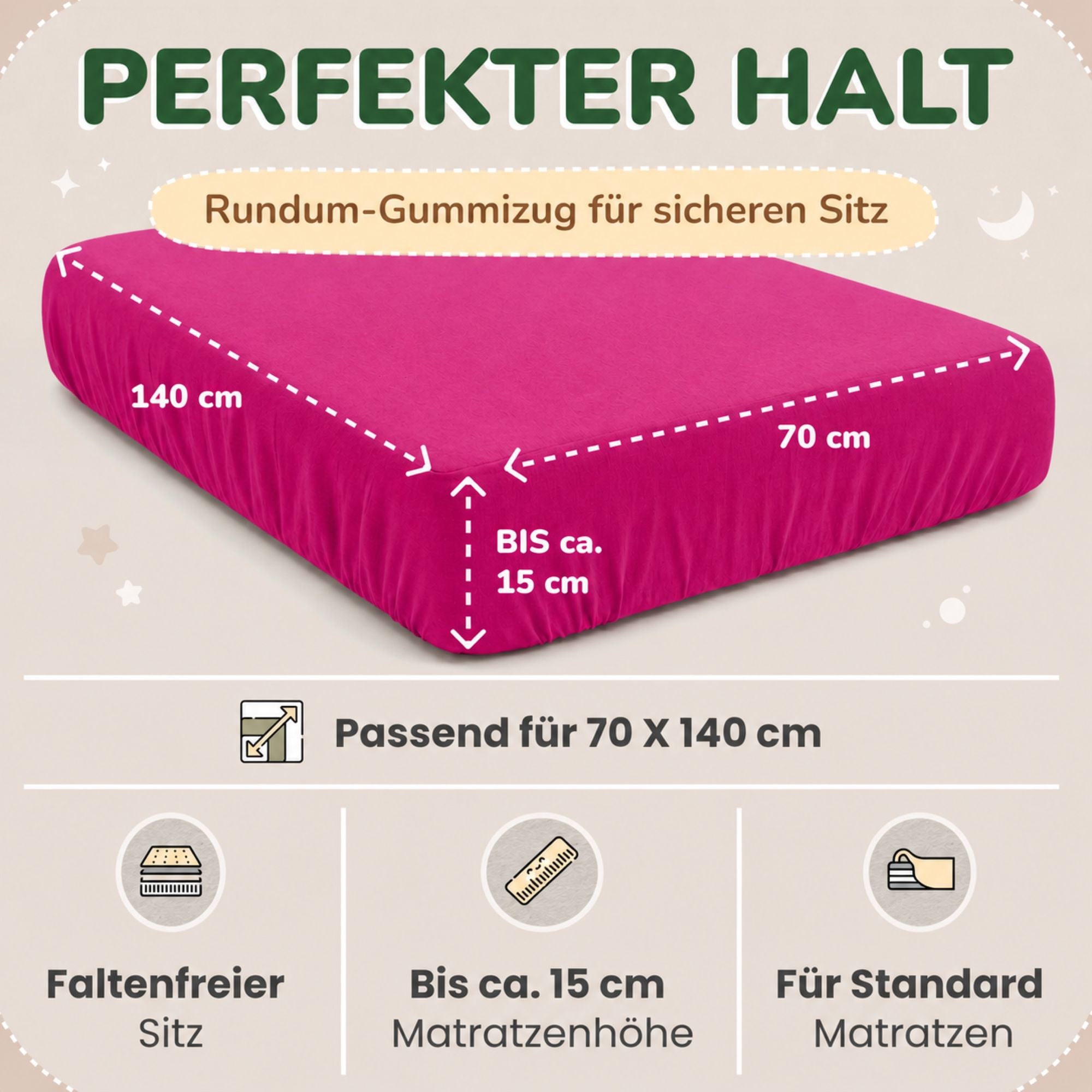 Kinder Spannbettlaken 70 x 140 cm von Leevitex im 1er Pack – 100% Jersey-Baumwolle,