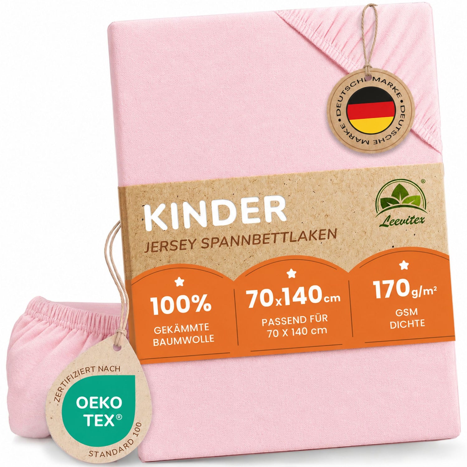 Kinder Spannbettlaken 70 x 140 cm von Leevitex im 1er Pack – 100% Jersey-Baumwolle,