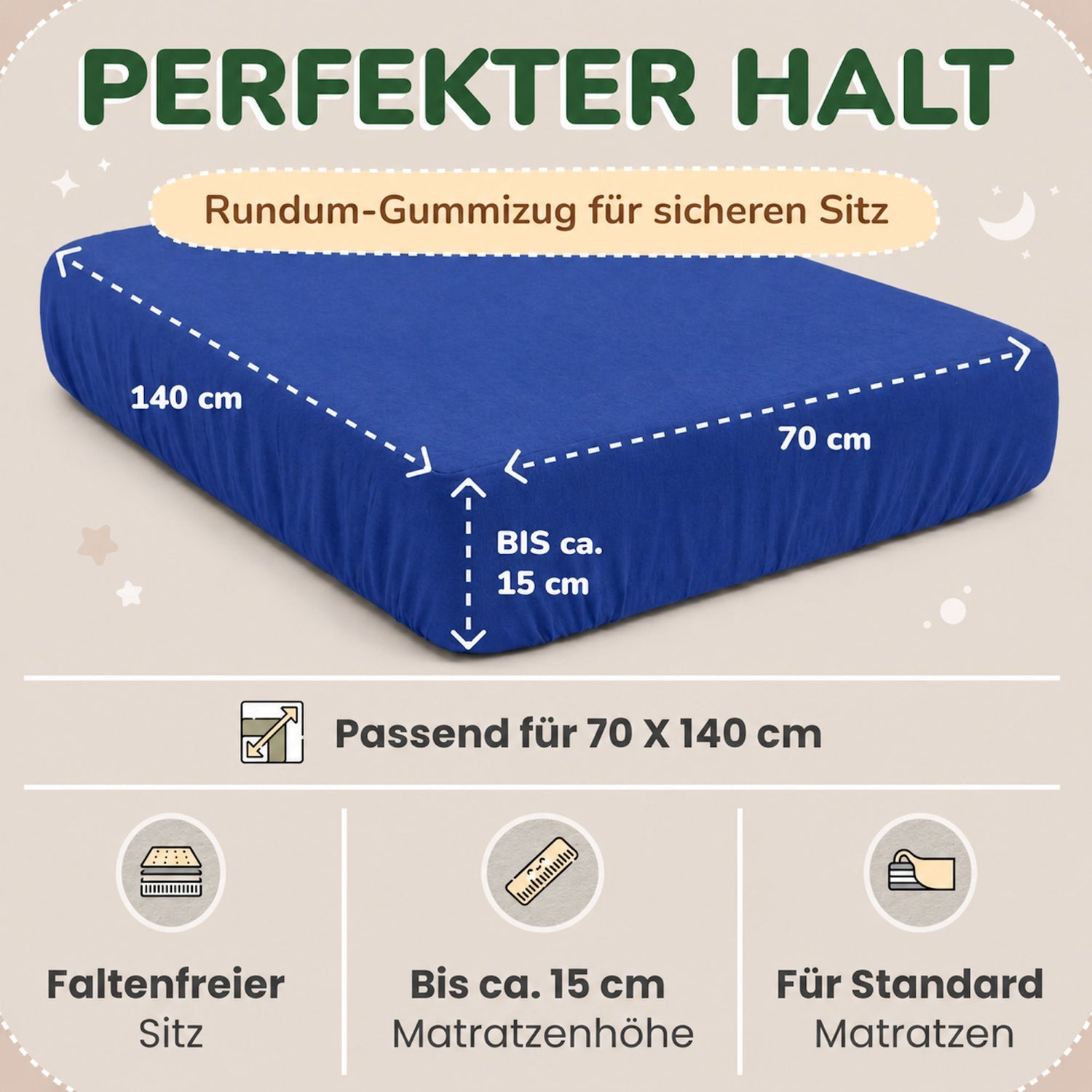 Kinderspannbettlaken von Leevitex im 2er Pack – 100% Jersey-Baumwolle, 70 x 140 cm